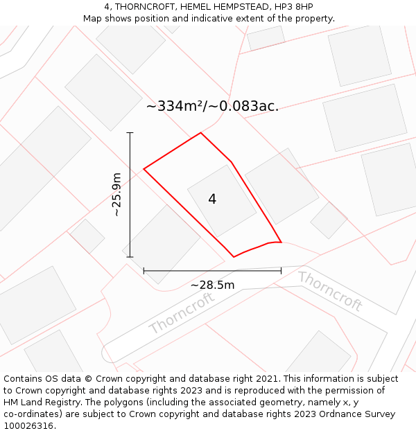 4, THORNCROFT, HEMEL HEMPSTEAD, HP3 8HP: Plot and title map