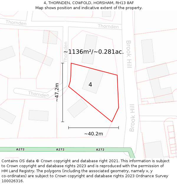 4, THORNDEN, COWFOLD, HORSHAM, RH13 8AF: Plot and title map