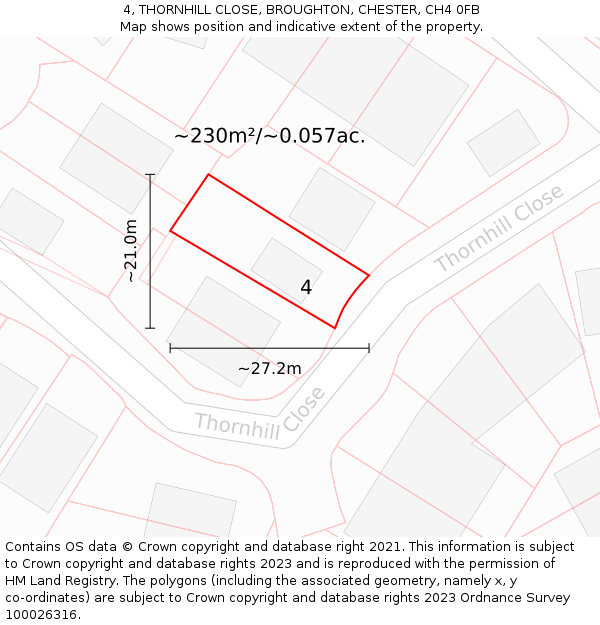 4, THORNHILL CLOSE, BROUGHTON, CHESTER, CH4 0FB: Plot and title map