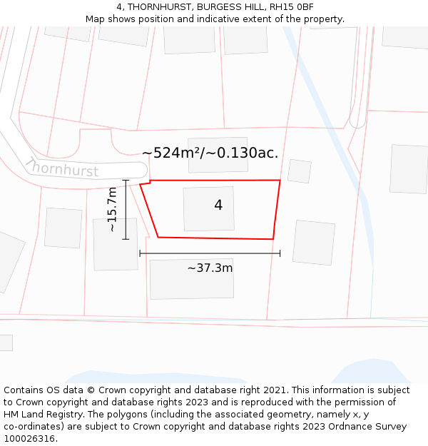 4, THORNHURST, BURGESS HILL, RH15 0BF: Plot and title map