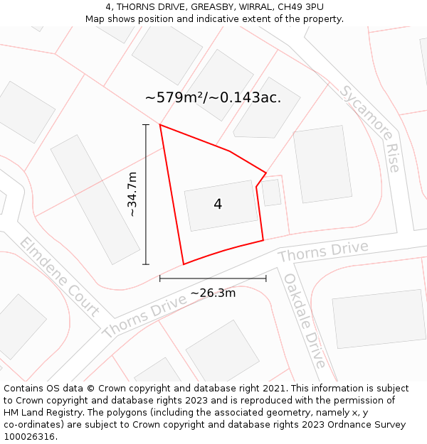 4, THORNS DRIVE, GREASBY, WIRRAL, CH49 3PU: Plot and title map