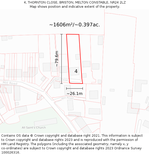 4, THORNTON CLOSE, BRISTON, MELTON CONSTABLE, NR24 2LZ: Plot and title map