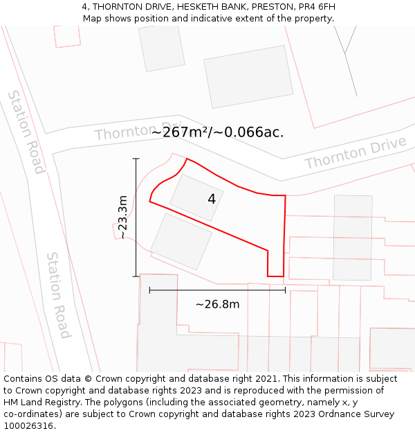 4, THORNTON DRIVE, HESKETH BANK, PRESTON, PR4 6FH: Plot and title map