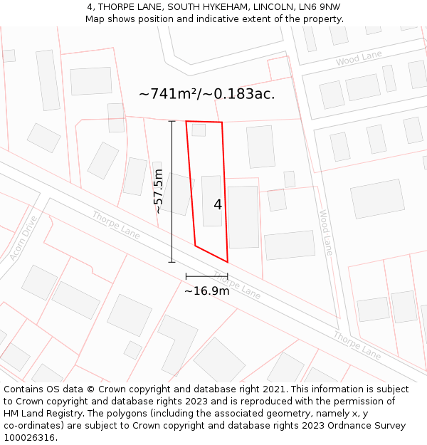 4, THORPE LANE, SOUTH HYKEHAM, LINCOLN, LN6 9NW: Plot and title map