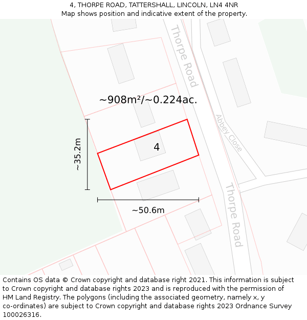 4, THORPE ROAD, TATTERSHALL, LINCOLN, LN4 4NR: Plot and title map