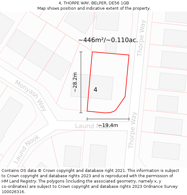 4, THORPE WAY, BELPER, DE56 1GB: Plot and title map