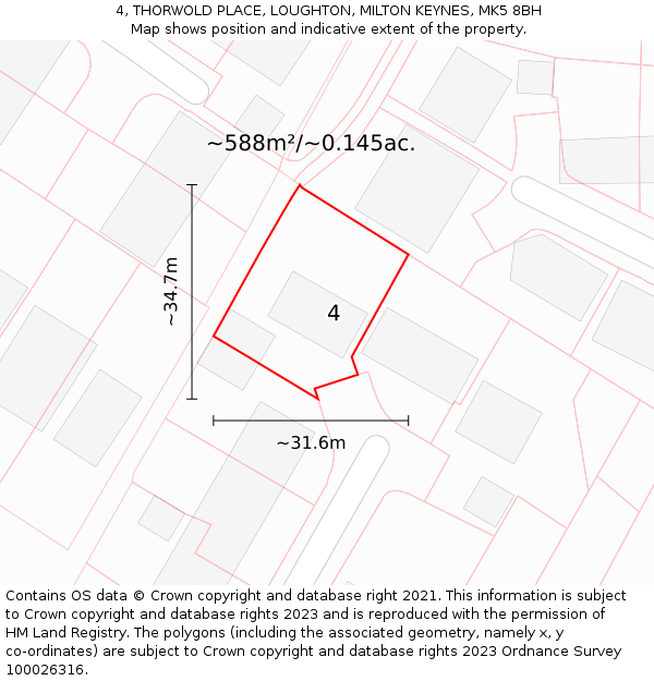 4, THORWOLD PLACE, LOUGHTON, MILTON KEYNES, MK5 8BH: Plot and title map