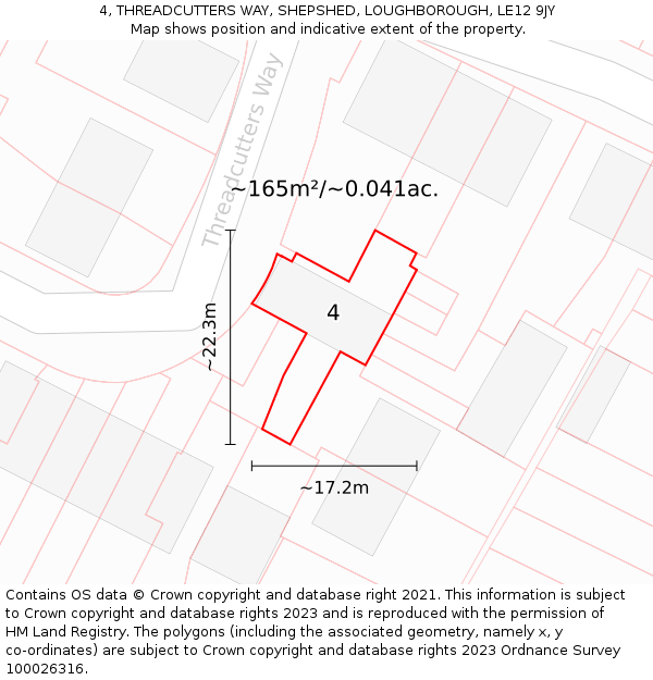 4, THREADCUTTERS WAY, SHEPSHED, LOUGHBOROUGH, LE12 9JY: Plot and title map