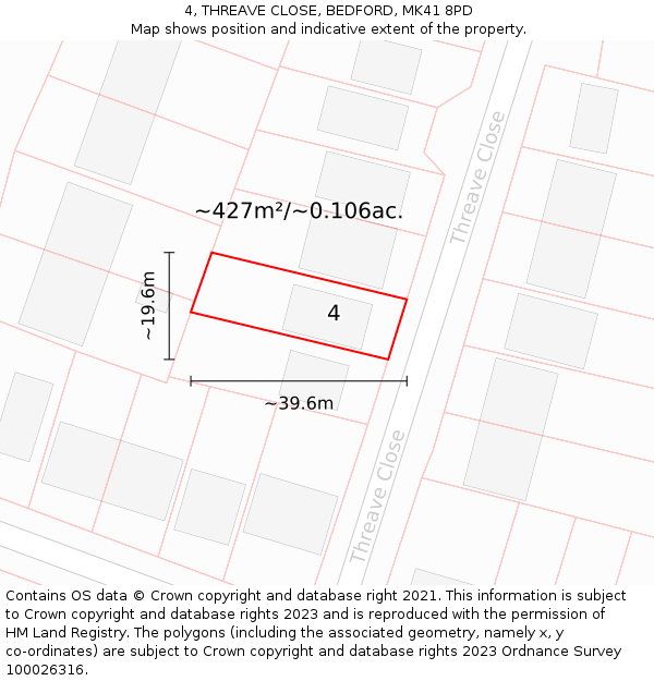 4, THREAVE CLOSE, BEDFORD, MK41 8PD: Plot and title map