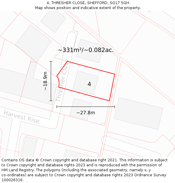 4, THRESHER CLOSE, SHEFFORD, SG17 5GH: Plot and title map