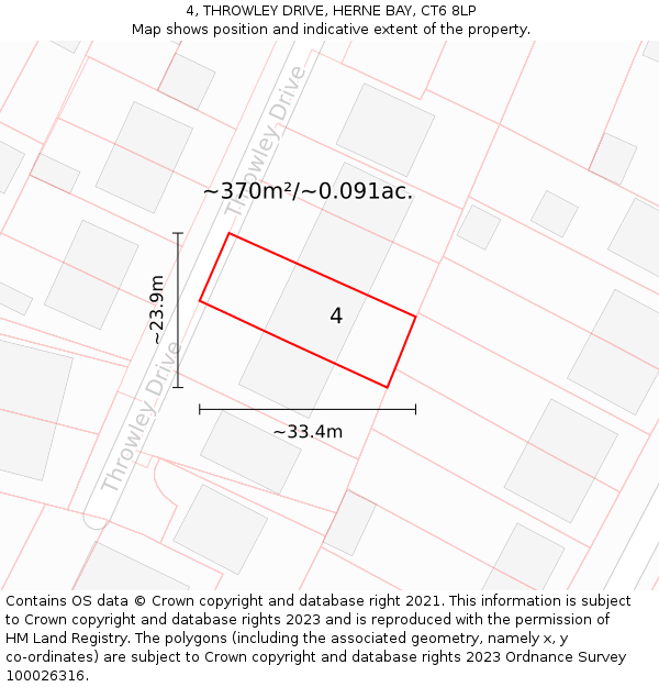 4, THROWLEY DRIVE, HERNE BAY, CT6 8LP: Plot and title map