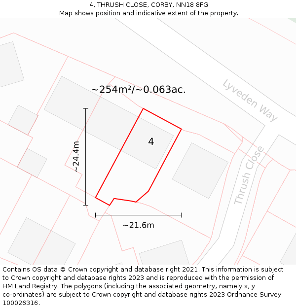 4, THRUSH CLOSE, CORBY, NN18 8FG: Plot and title map