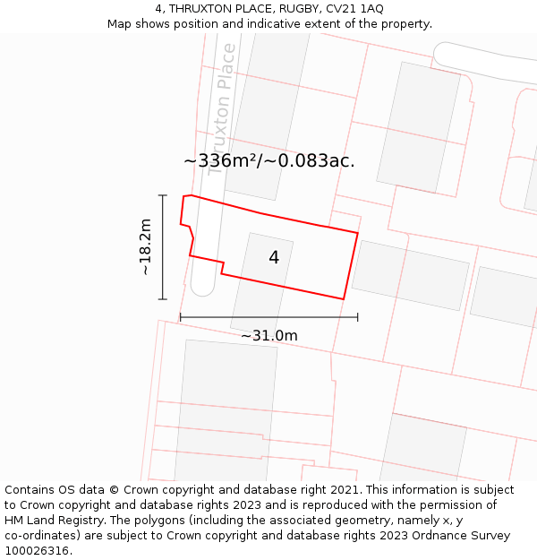 4, THRUXTON PLACE, RUGBY, CV21 1AQ: Plot and title map