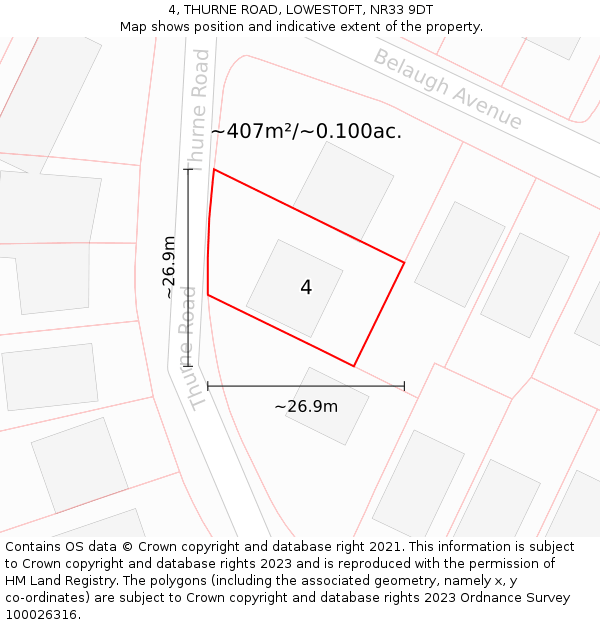 4, THURNE ROAD, LOWESTOFT, NR33 9DT: Plot and title map