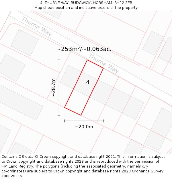 4, THURNE WAY, RUDGWICK, HORSHAM, RH12 3ER: Plot and title map