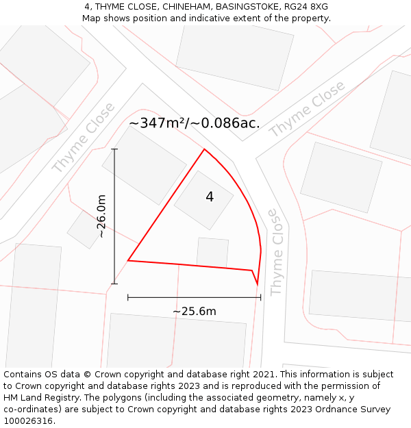 4, THYME CLOSE, CHINEHAM, BASINGSTOKE, RG24 8XG: Plot and title map