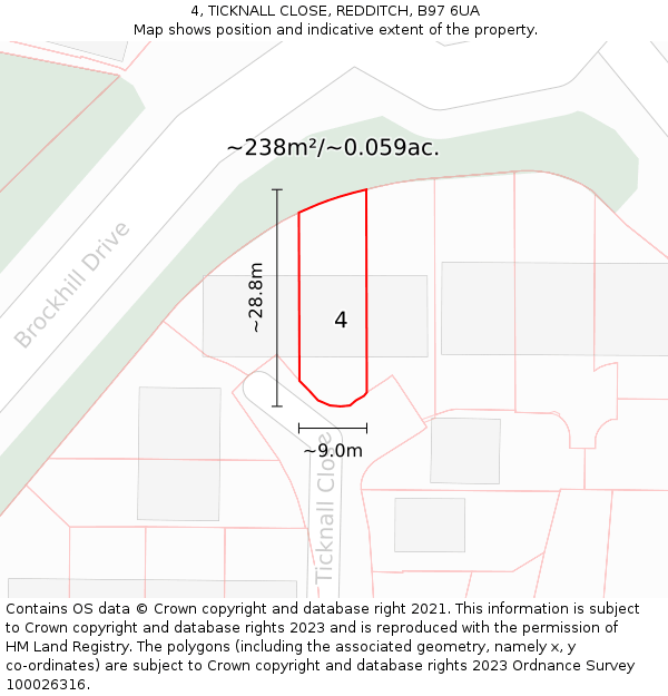 4, TICKNALL CLOSE, REDDITCH, B97 6UA: Plot and title map