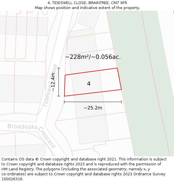 4, TIDESWELL CLOSE, BRAINTREE, CM7 9FR: Plot and title map