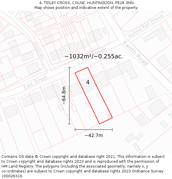 4, TIDLEY CROSS, COLNE, HUNTINGDON, PE28 3NN: Plot and title map