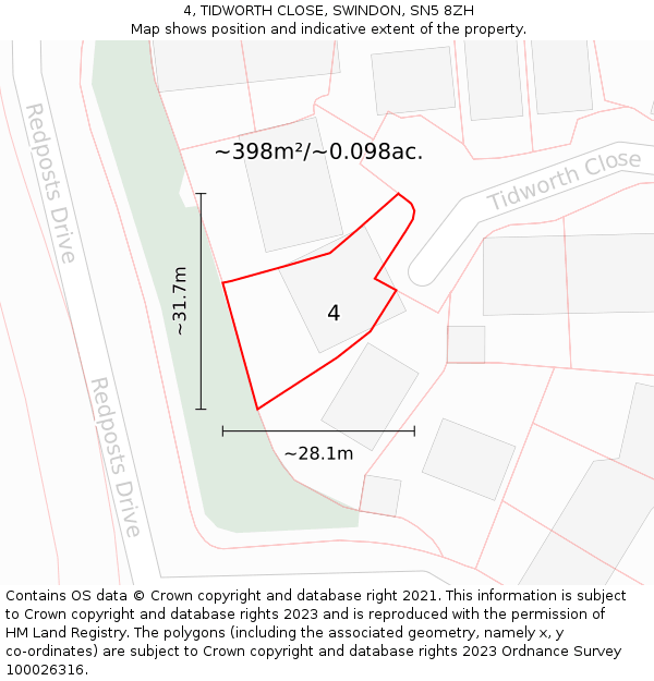 4, TIDWORTH CLOSE, SWINDON, SN5 8ZH: Plot and title map