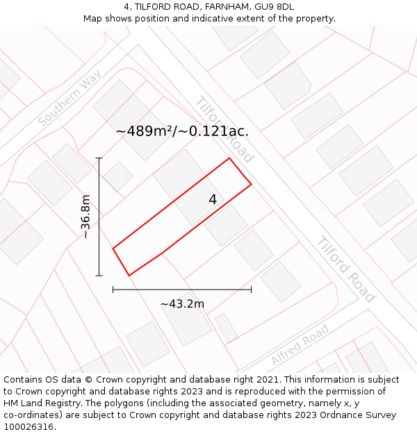 4, TILFORD ROAD, FARNHAM, GU9 8DL: Plot and title map