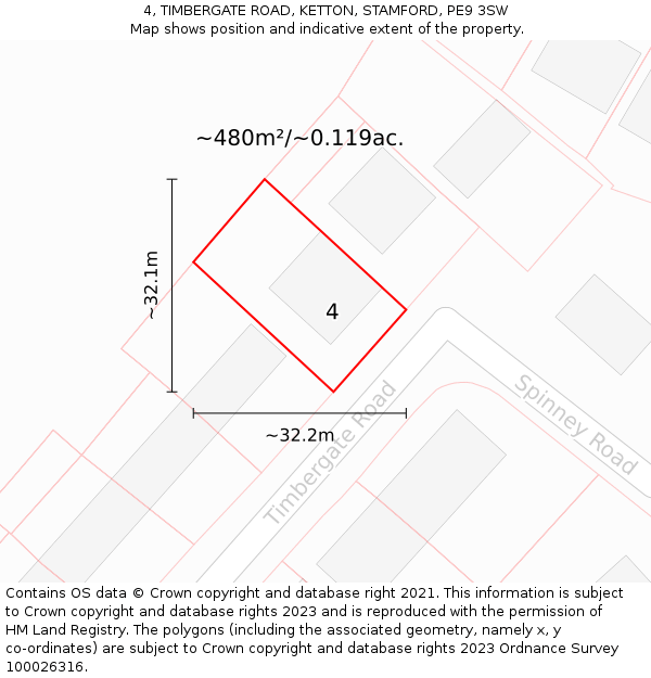 4, TIMBERGATE ROAD, KETTON, STAMFORD, PE9 3SW: Plot and title map