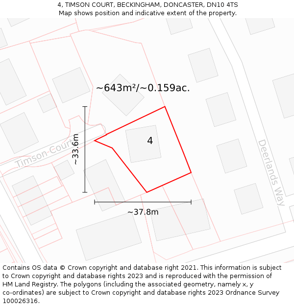 4, TIMSON COURT, BECKINGHAM, DONCASTER, DN10 4TS: Plot and title map