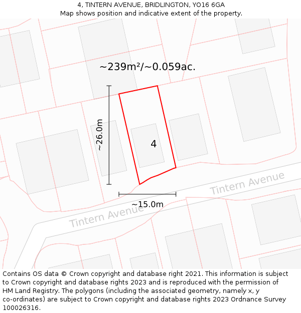 4, TINTERN AVENUE, BRIDLINGTON, YO16 6GA: Plot and title map