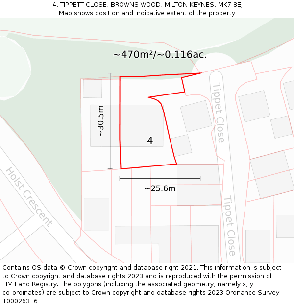 4, TIPPETT CLOSE, BROWNS WOOD, MILTON KEYNES, MK7 8EJ: Plot and title map