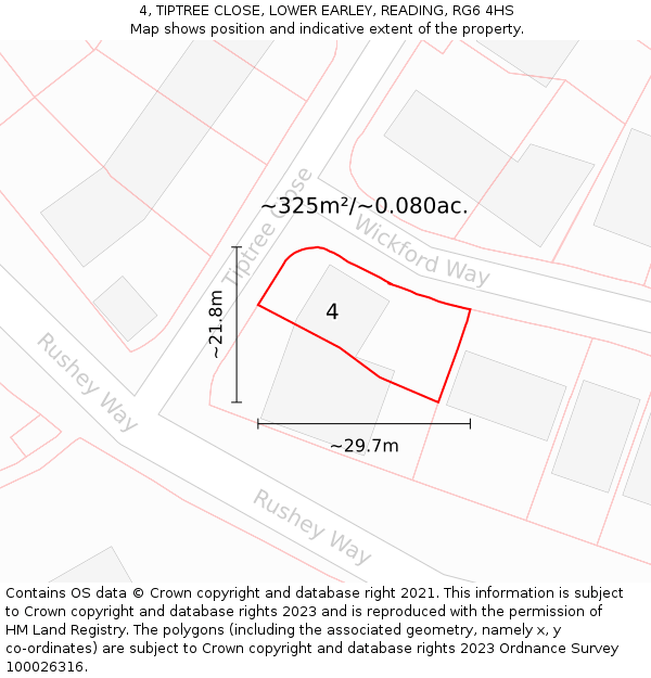 4, TIPTREE CLOSE, LOWER EARLEY, READING, RG6 4HS: Plot and title map