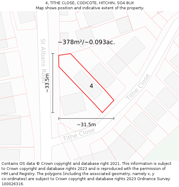 4, TITHE CLOSE, CODICOTE, HITCHIN, SG4 8UX: Plot and title map