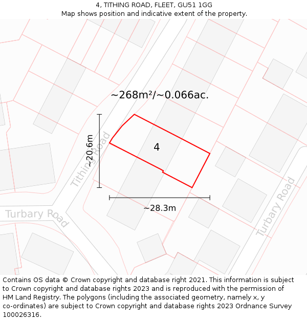 4, TITHING ROAD, FLEET, GU51 1GG: Plot and title map