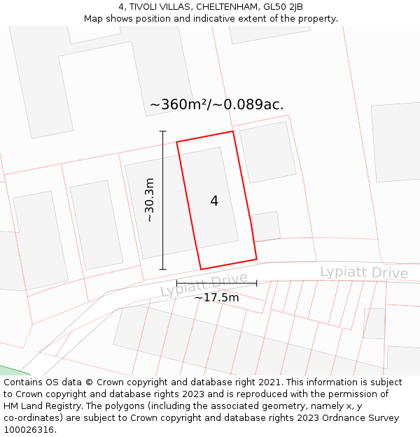 4, TIVOLI VILLAS, CHELTENHAM, GL50 2JB: Plot and title map