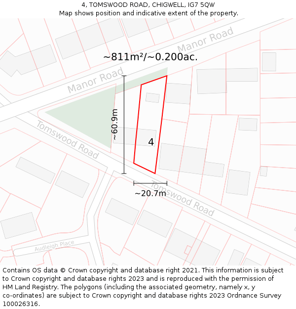4, TOMSWOOD ROAD, CHIGWELL, IG7 5QW: Plot and title map
