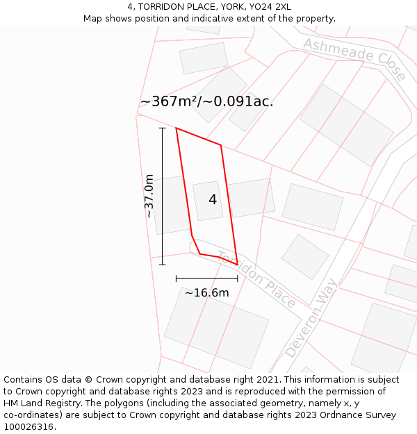 4, TORRIDON PLACE, YORK, YO24 2XL: Plot and title map