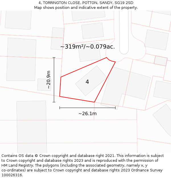 4, TORRINGTON CLOSE, POTTON, SANDY, SG19 2SD: Plot and title map