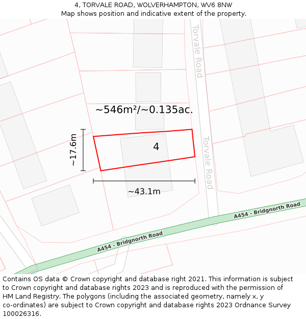 4, TORVALE ROAD, WOLVERHAMPTON, WV6 8NW: Plot and title map