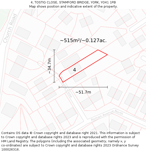 4, TOSTIG CLOSE, STAMFORD BRIDGE, YORK, YO41 1PB: Plot and title map