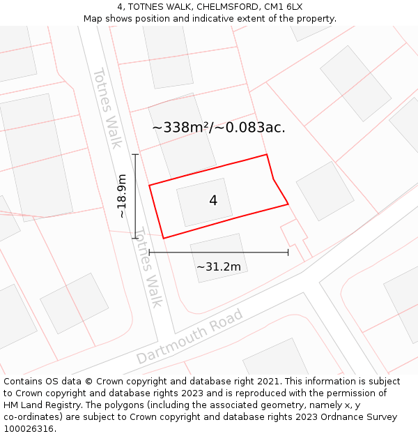 4, TOTNES WALK, CHELMSFORD, CM1 6LX: Plot and title map