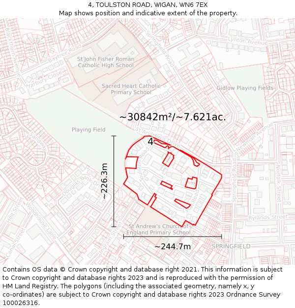 4, TOULSTON ROAD, WIGAN, WN6 7EX: Plot and title map