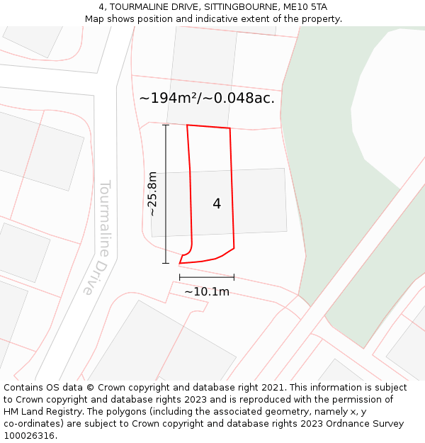 4, TOURMALINE DRIVE, SITTINGBOURNE, ME10 5TA: Plot and title map