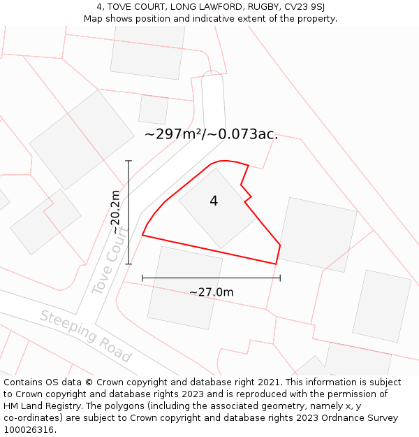 4, TOVE COURT, LONG LAWFORD, RUGBY, CV23 9SJ: Plot and title map