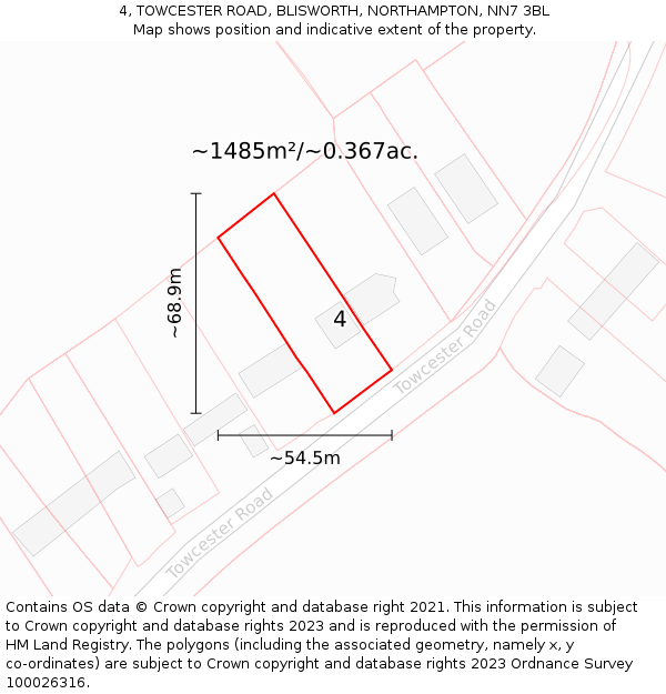 4, TOWCESTER ROAD, BLISWORTH, NORTHAMPTON, NN7 3BL: Plot and title map