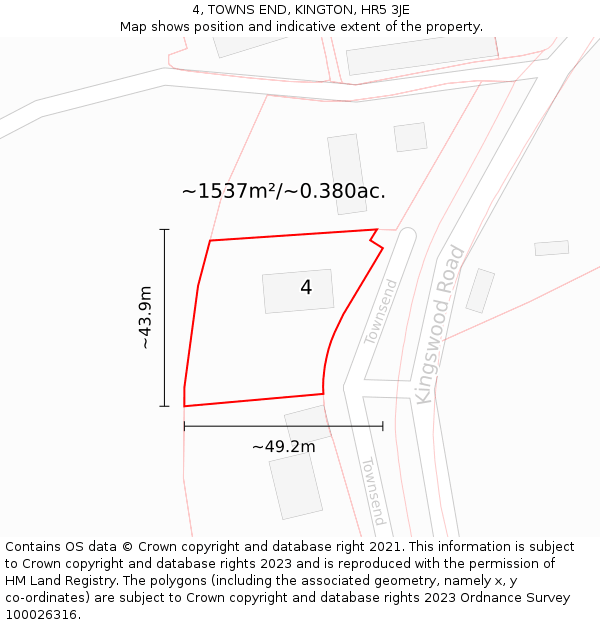 4, TOWNS END, KINGTON, HR5 3JE: Plot and title map