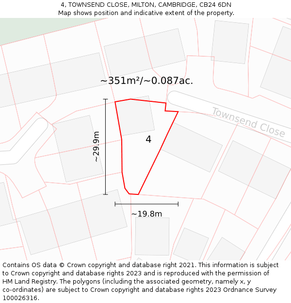 4, TOWNSEND CLOSE, MILTON, CAMBRIDGE, CB24 6DN: Plot and title map