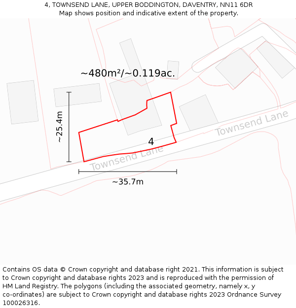 4, TOWNSEND LANE, UPPER BODDINGTON, DAVENTRY, NN11 6DR: Plot and title map