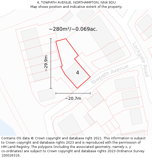 4, TOWPATH AVENUE, NORTHAMPTON, NN4 9DU: Plot and title map