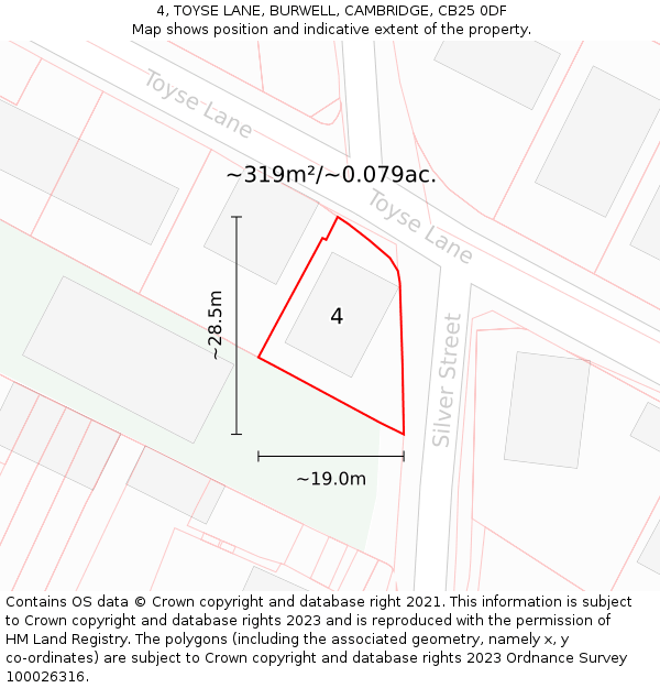 4, TOYSE LANE, BURWELL, CAMBRIDGE, CB25 0DF: Plot and title map