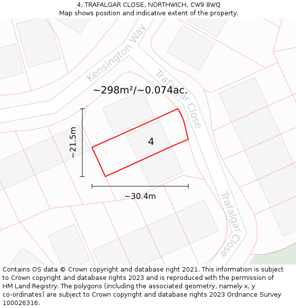 4, TRAFALGAR CLOSE, NORTHWICH, CW9 8WQ: Plot and title map