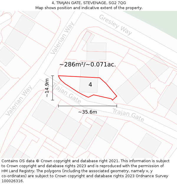 4, TRAJAN GATE, STEVENAGE, SG2 7QG: Plot and title map